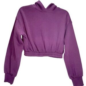 ZARA Cropped Purple Hoodie Long Sleeve Elastic Waist Casual Women Sz S